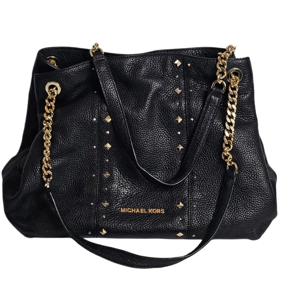 Michael Kors Jet Set Studded Leather Black Handbag Shoulder Tote Travel Bag Chic - Picture 5 of 16